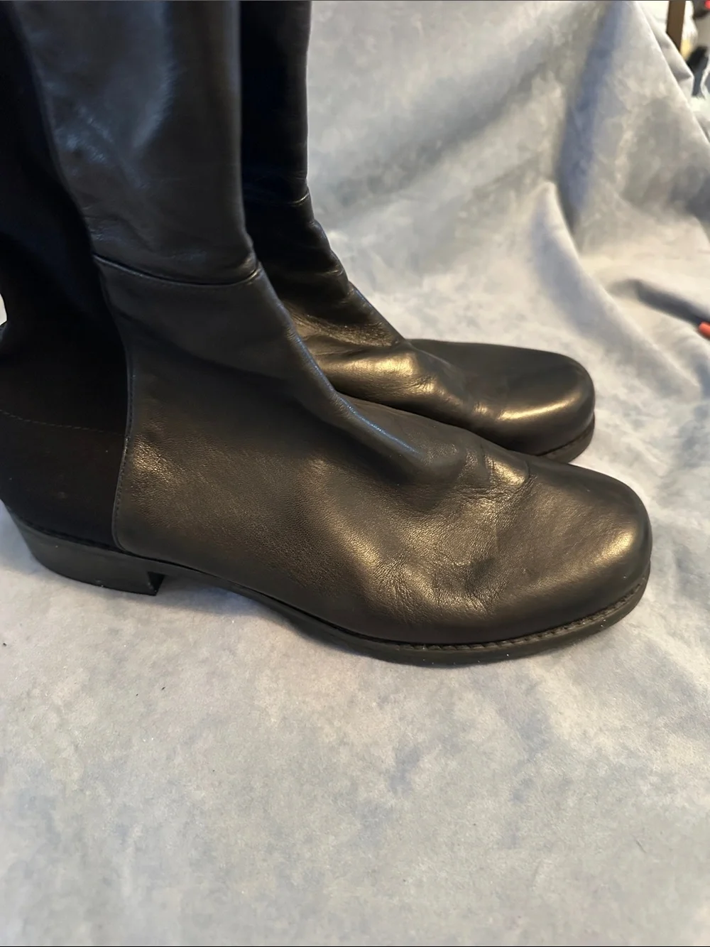 Stuart Weitzman Ladies 7.5M Black Leather Mid-Calf Women’s Boots Stretch Fit